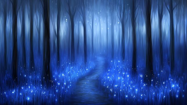 Enchanting blue forest path