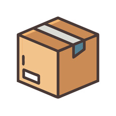 Cartoon cardboard box package on black background delivery concept