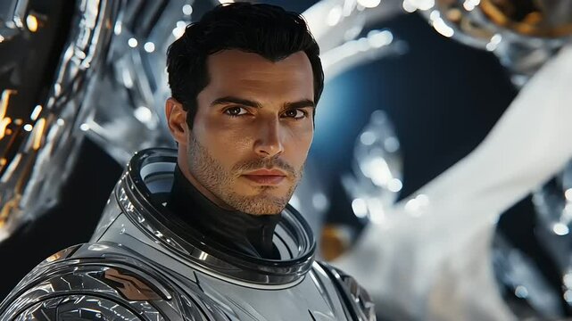 Astronaut in a futuristic space environment, showcasing advanced technology and reflective surfaces