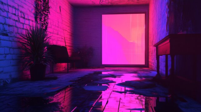 Cyberpunk glitch aesthetic featuring neon signs and corrupted visuals, high contrast with room for text overlay