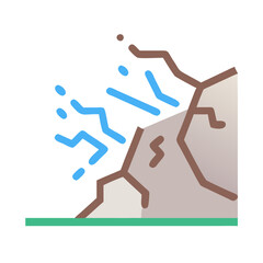 Landslide hazard vector icon with falling rock debris