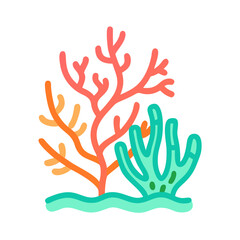 Colorful Coral Reef Illustration, Underwater Plant Life on Black