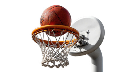 Basketball Goal: A dramatic shot of a basketball, poised on the brink of entering the hoop, showcasing the essence of the sport and embodying the spirit of competition. 