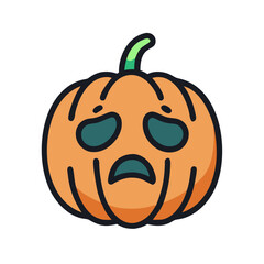 Sad pumpkin illustration isolated on black background cartoon style