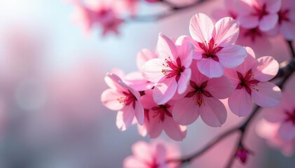 Obraz premium Dense cluster of sakura flowers, full bloom, overlapping petals, pink blossoms, intense, background