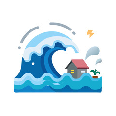 Stylized Tsunami Wave Engulfing House Natural Disaster Illustration