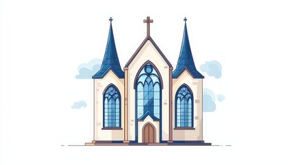 Fototapeta premium Historical cathedral windows, sacred decorations, white background, flat design illustration
