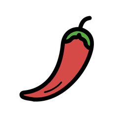 Single Red Chili Pepper Icon Isolated on Black Background