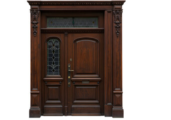 Antique Wooden Double Door Entrance - Rich Brown Wood Grain Texture