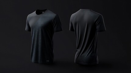 Dark sports t-shirt with front and back view for fitness apparel design