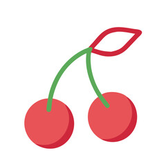 Vector Illustration of Two Cherries with Green Stems