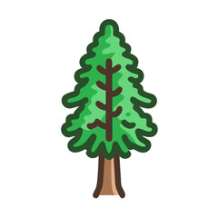 Cartoon Tree Illustration, Evergreen, Forest, Isolated, Black Background