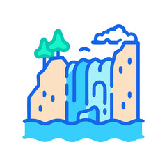 Abstract Waterfall Illustration with Trees and Water Vector