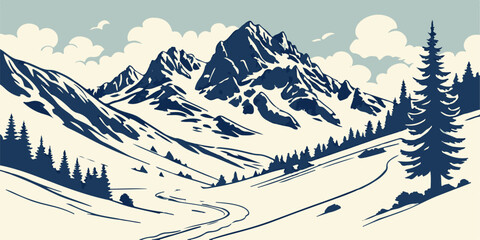 winter landscape with mountains