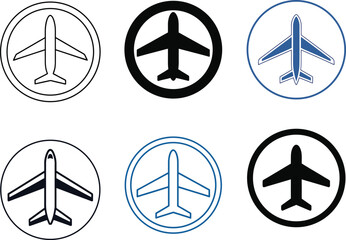 Airplane Mode Icon Set – Circular Symbol Vector Bundle