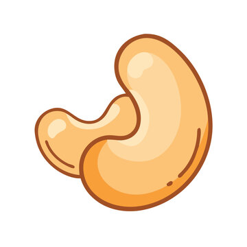 Isolated cartoon style cashew nut on black background