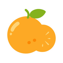 Cute cartoon orange tangerine fruit with leaf illustration