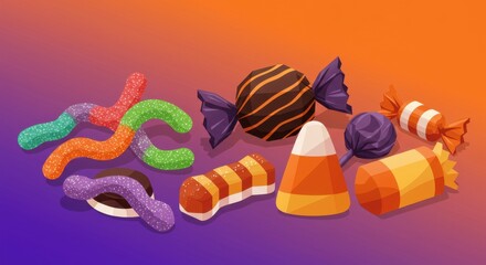 Stylized Geometric Halloween Candy Assortment Illustration