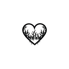 Burning heart silhouette on white background