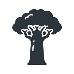 Single Tree Icon, Silhouette, Isolated on Black Background