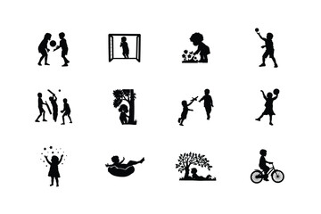  Kid silhouette vector set.
