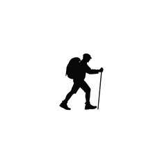 Man hiking silhouette on white background