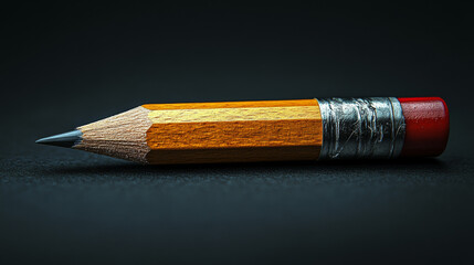 Obraz premium Photorealistic image of a sharpened yellow pencil with a red eraser, presented as a stock item