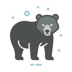 Stylized Gray Bear Illustration on Black Background With Dots