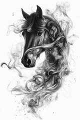 Fototapeta premium Elegant Black Horse Surrounded by Swirling Smoke and Artistry