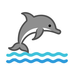 Cute Cartoon Dolphin Jumping Over Blue Waves on Black