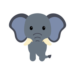 Cute Cartoon Elephant Standing Isolated on Black Background
