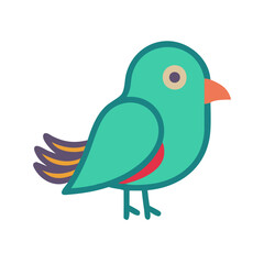 Cute Teal Bird Icon with Colorful Details Isolated