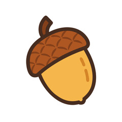 Cartoon Acorn on Black Background, Autumn Symbol
