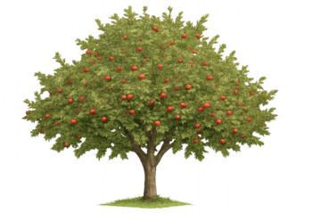 Apple Tree Laden With Bright Red Fruit in a Sunny Meadow During a Warm Summer Afternoon