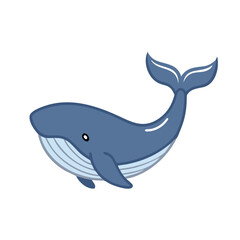 Cartoon blue whale swimming with black background art