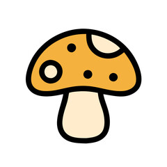 Cute Cartoon Mushroom Icon Vector Illustration on Black