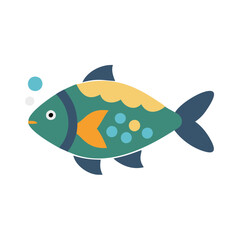 Colorful Cartoon Fish Illustration with Bubbles on Black