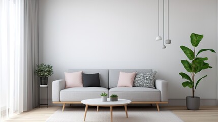 Fototapeta premium Stylish living room design with soft neutrals and chic accents modern apartment interior decor minimalist environment