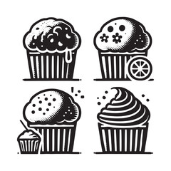 Muffin black and white Design - Minimalist Muffin Vector - Muffin Silhouette - Muffin Illustration.