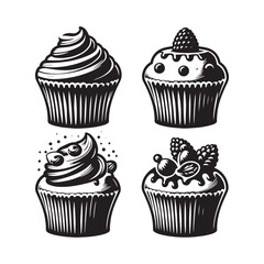 Muffin black and white Design - Minimalist Muffin Vector - Muffin Silhouette - Muffin Illustration.