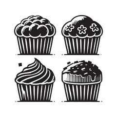 Muffin black and white Design - Minimalist Muffin Vector - Muffin Silhouette - Muffin Illustration.
