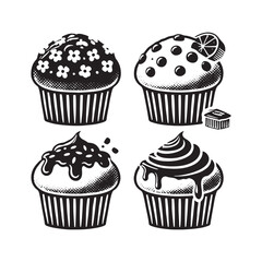 Muffin black and white Design - Minimalist Muffin Vector - Muffin Silhouette - Muffin Illustration.