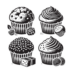 Muffin black and white Design - Minimalist Muffin Vector - Muffin Silhouette - Muffin Illustration.
