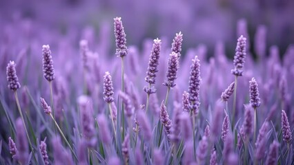 Fototapeta premium Delicate lavender stems rising from a velvety purple grass, grass, textures