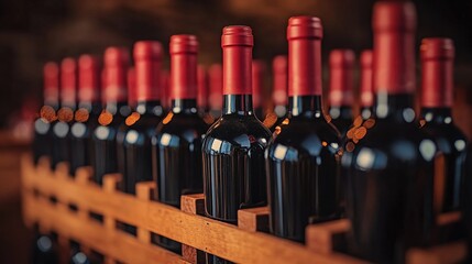 Elegant Bottles of Red Wine in Rustic Wooden Crate