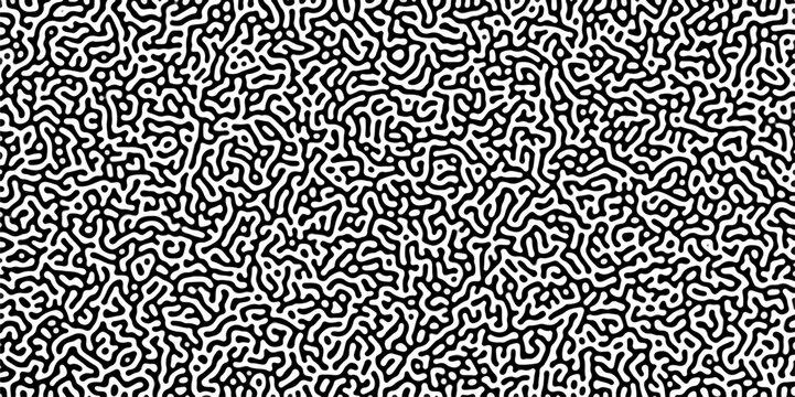 Turing reaction diffusion monochrome seamless pattern with chaotic motion .Linear design with biological shapes. Organic lines in memphis. abstract turing organic wallpaper background .	