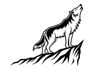 Obraz premium Howling wolf silhouette vector art illustration template on a white background
