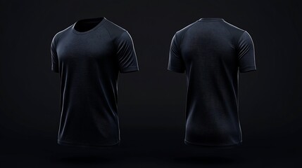 Minimalist Black T-Shirt Mockup with Front and Back View on Dark Backdrop