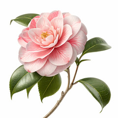 Obraz premium Camellia 3D rendered flower gracefully isolated on a white background with delicate petals and intricate details 