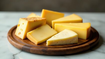 Elegant cheese plate, various cheeses, clean backdrop , cheese, goat cheese